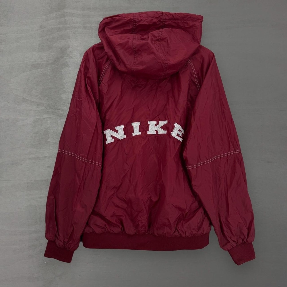 Vintage Nike Windbreaker Jacket Burgundy Spellout Back Snap Front Hooded Large